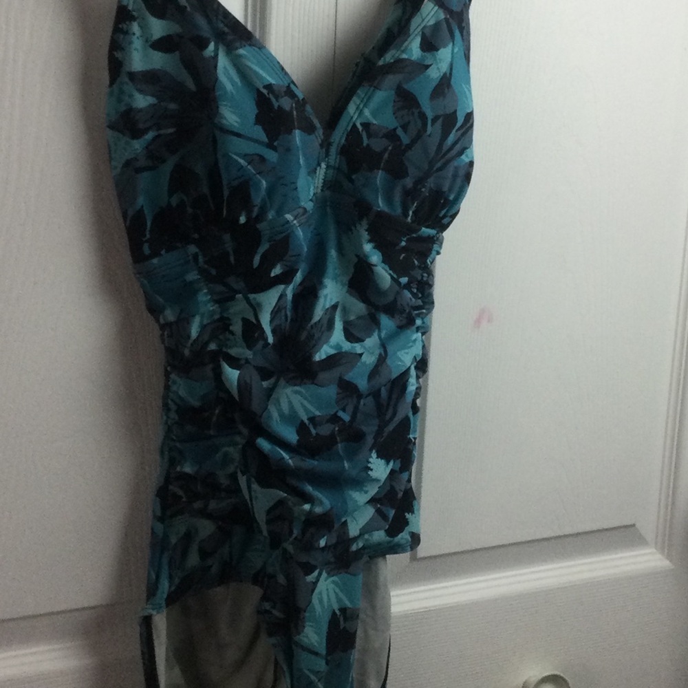 Teal Floral Print Swimsuit - Picture 3 of 11